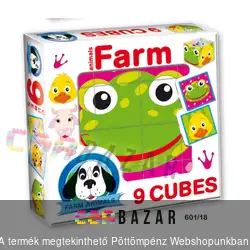 9 kockából álló képkirakó mesekocka - farm állatok