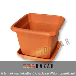 Négyszögletes terrakotta virágcserép alátéttel 40 cm-es