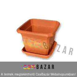 Négyszögletes terrakotta virágcserép alátéttel 20 cm-es