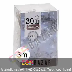 30 LED-es elemes fényfüzér hidegfehér