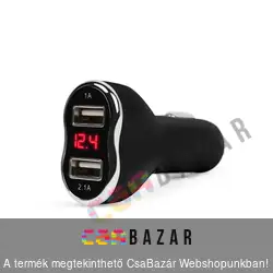Autós szivargyújtó adapter 2 x USB, feszültségmérővel és árammérővel fekete