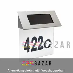 Szolár házszámfény rozsdamentes acélból 18 x 20 cm