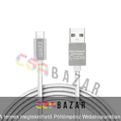 USB LED töltőkábel Type-C 1m szövet adatkábel fehér