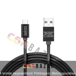 USB LED töltőkábel Type-C 1m szövet adatkábel fekete