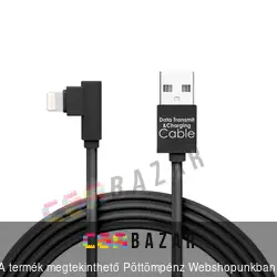 USB GAMER töltőkábel 2A - iPhone lightning 2m szövet adatkábel fekete