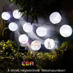Szolár lampion fényfüzér 10 db fehér - hidegfehér LED - 3,7 m