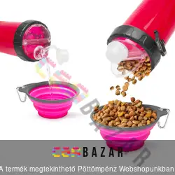Összenyomható kutyatál itató kulaccsal - rózsaszín