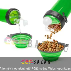Összenyomható kutyatál itató kulaccsal - zöld