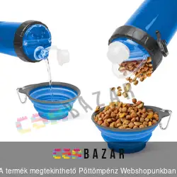 Összenyomható kutyatál itató kulaccsal - kék