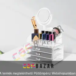 Kozmetikai rendszerező, ékszertartó - tükörrel - átlátszó
