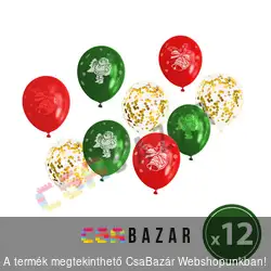 Lufi szett - piros, zöld, arany karácsonyi motívumokkal - 12 db / csomag