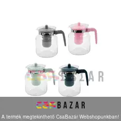 Hőálló teás kancsó tetővel, 1,5 L - műanyag szűrővel