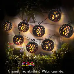 Felakasztható szolár fényfüzér lánghatással - 8 gömb - 140 cm
