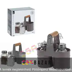 2 részes asztali üveg fűszertartó - fém antracit színű tartóban