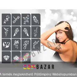 Csillámtetováló sablon szett - női minták 15 db-os