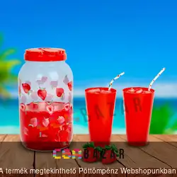 Italadagoló csappal, pohárszettel - 3,8 L - eper mintás