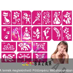 Csillámtetováló sablon szett lányoknak 21 db-os