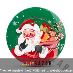 Karácsonyi tálca fém - mikulás, zöld 33 cm
