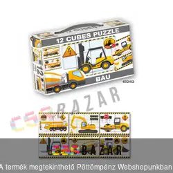 12 kockából álló képkirakó mesekocka, munkagépek