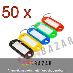 Színes, műanyag, feliratozható kulcsjelölő biléta - 50 db / csomag vegyes színek