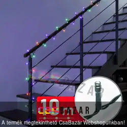 200 Led-es Fényfüzér 10 m színes - kültérre is - 220-240V - 6W - zöld kábel
