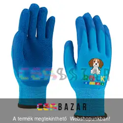 Gumírozott kerti kesztyű gyerekeknek 3-as méret - kutyus mintával kék színben