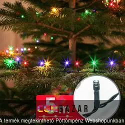 100 Led-es Fényfüzér 5 m színes - kültérre is - 220-240V - 6W - zöld kábel